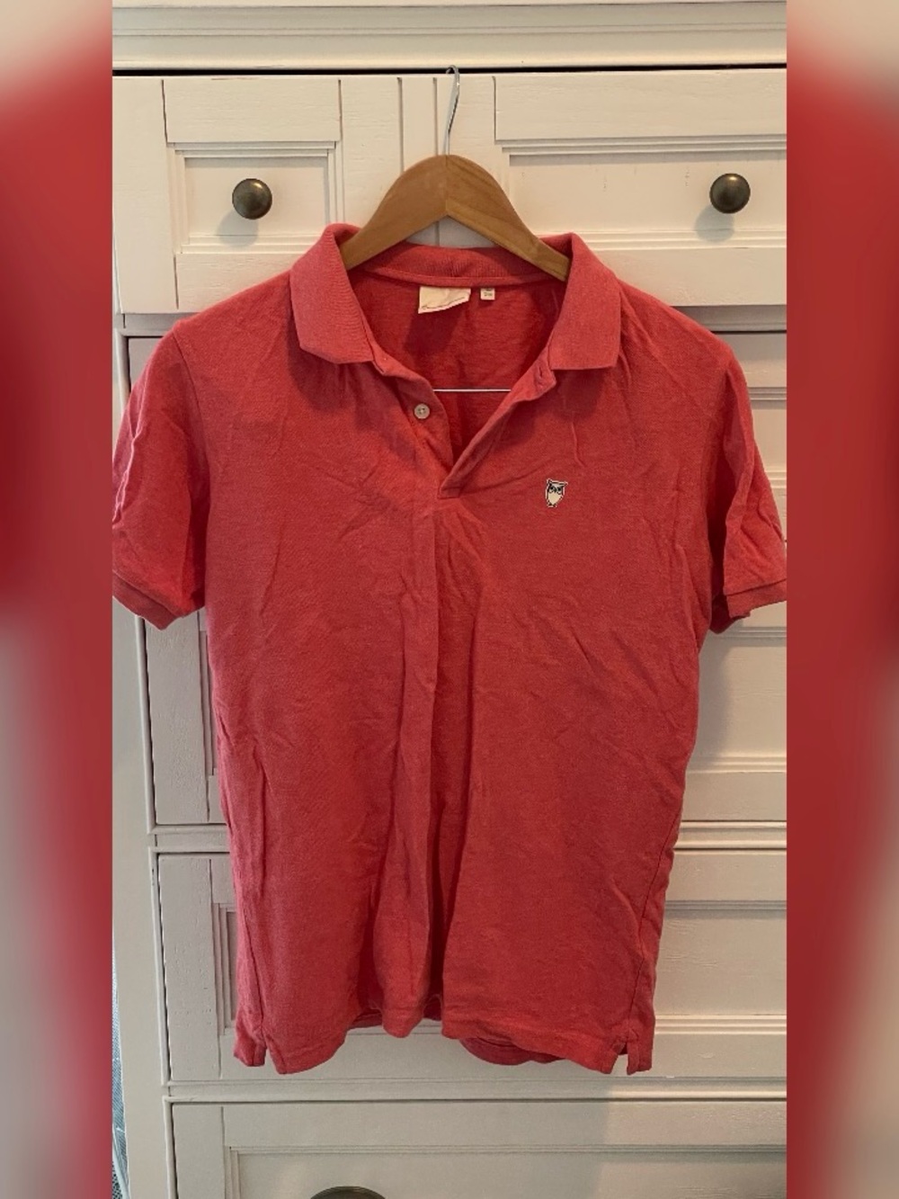 Knowledge Cotton Apparel Men's Polo Shirt in Coral Red